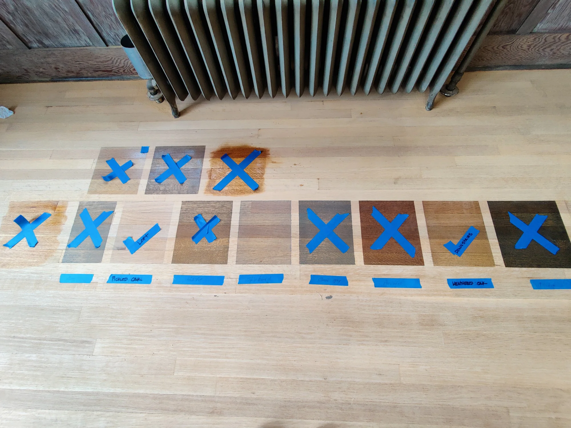 Select red oak flooring with a custom stain
