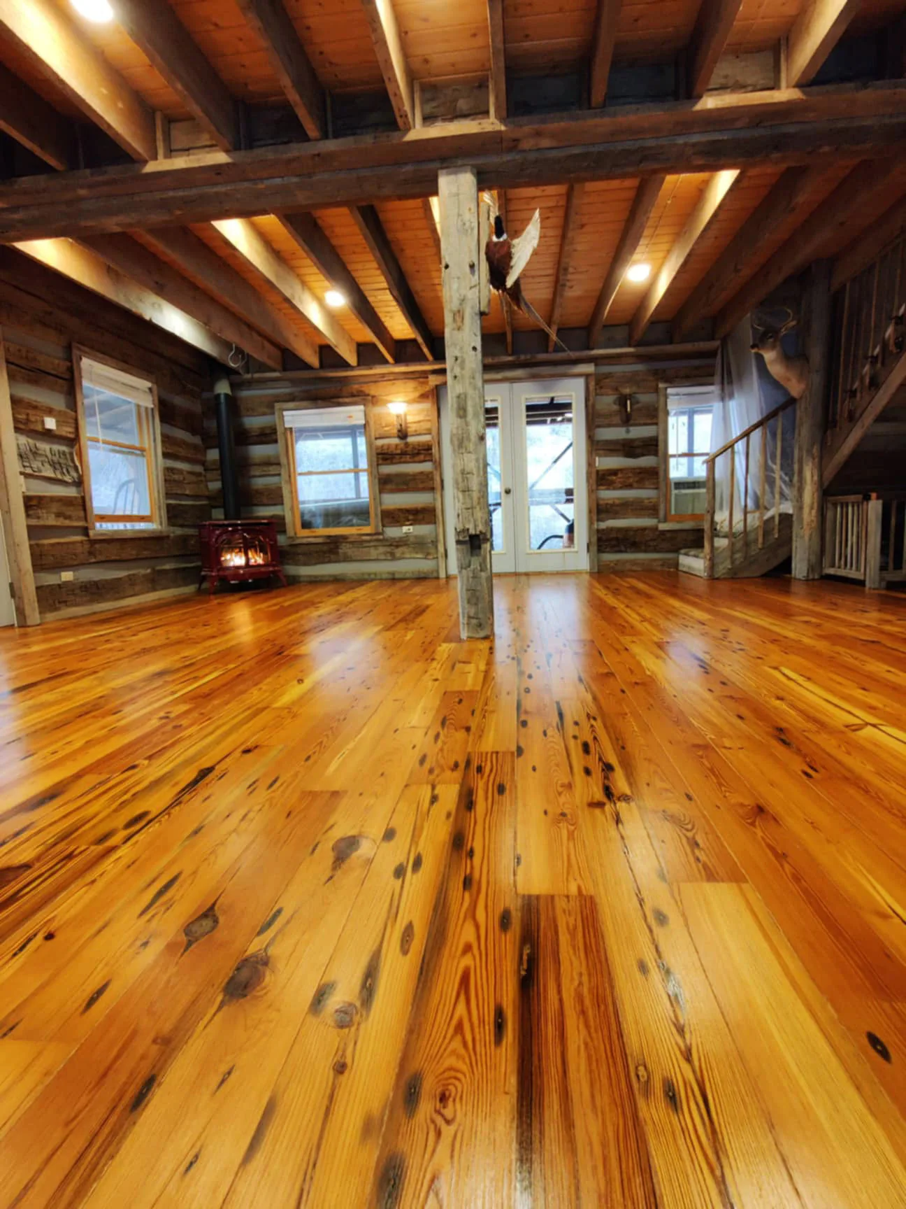 Refinished fir flooring.